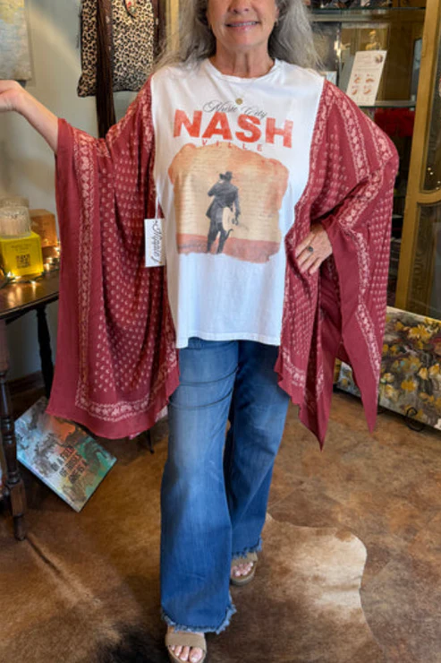 Recycled Nashville Music City–Patterned Batwing-Sleeve T-Shirt