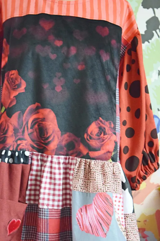 Heart Rose Polka Dot Patchwork Midi Dress