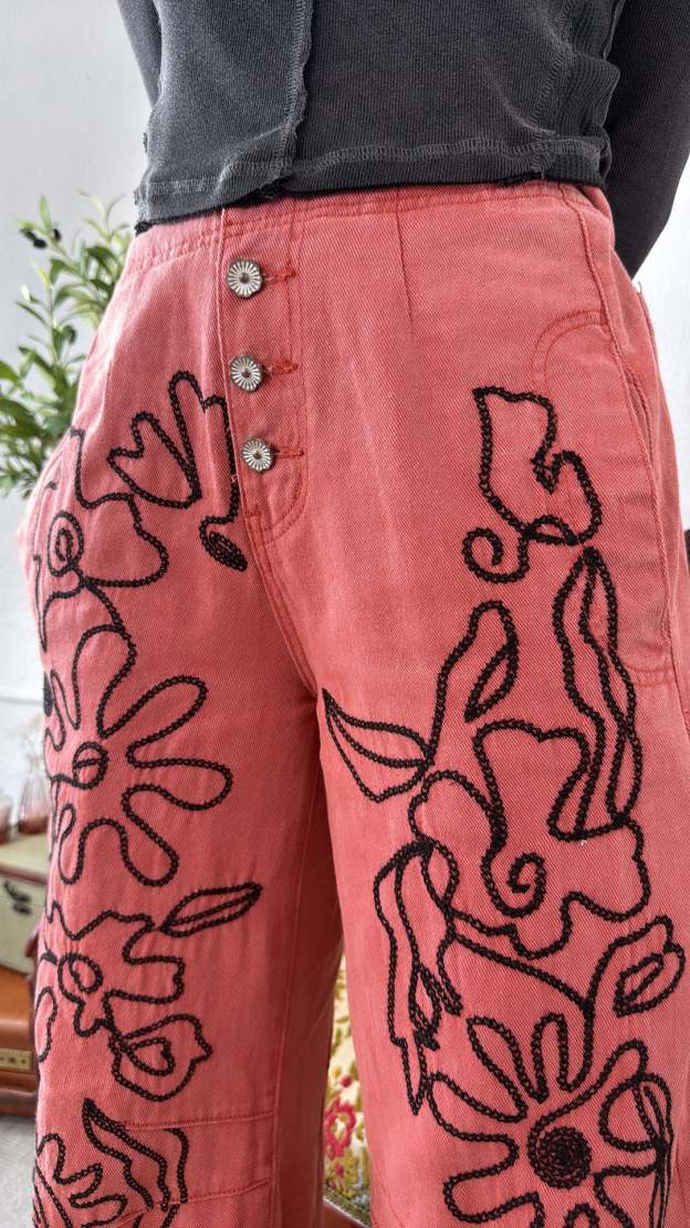 Bohemian Embroidered Floral Pants