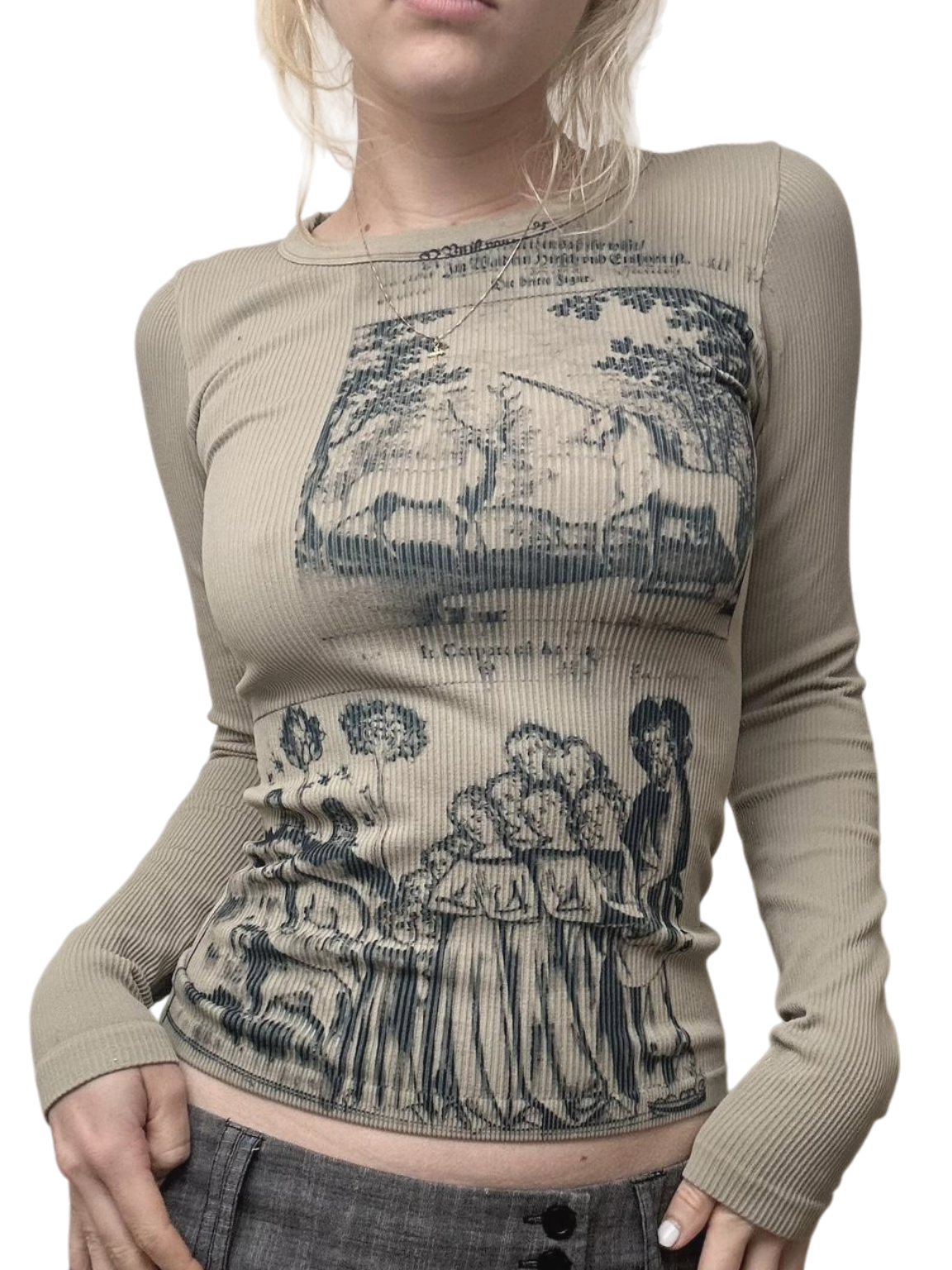 Printed long-sleeved top