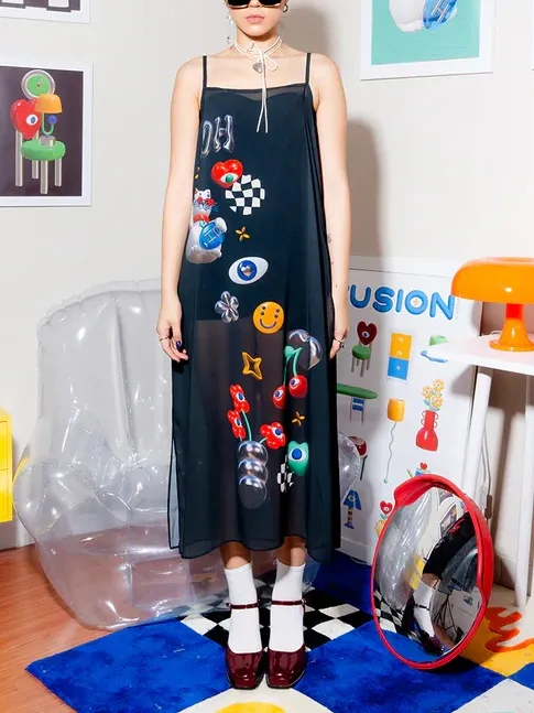 Fun Scheme See Through Dress