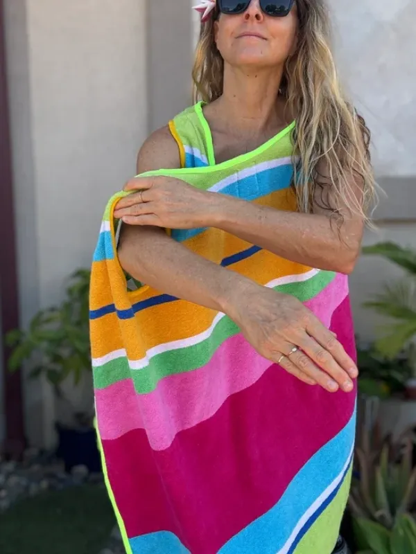 3 Arm Hole Wrap Dress ~ raspberry and green stripe