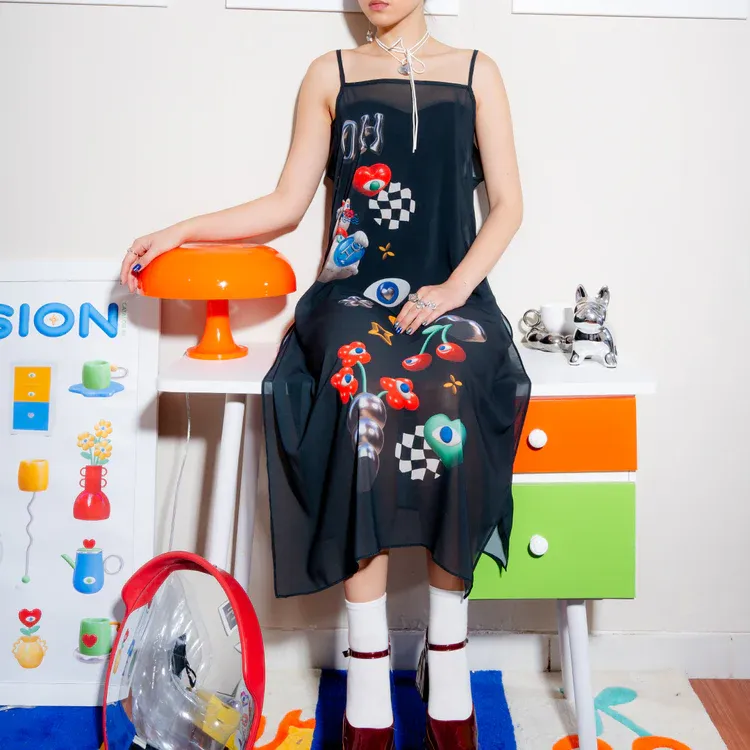 Fun Scheme See Through Dress