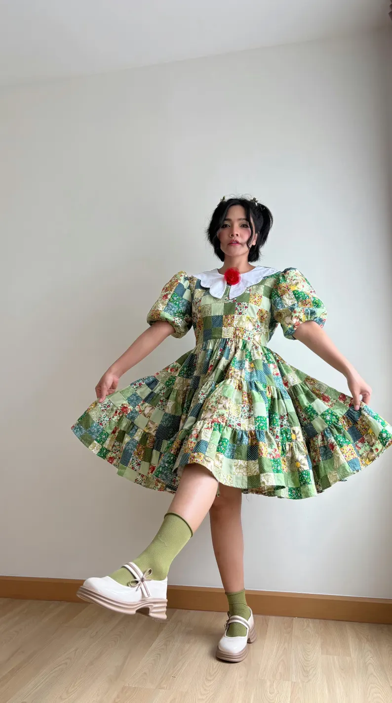 Floral Patchwork Babydoll Tiered Mini Dress