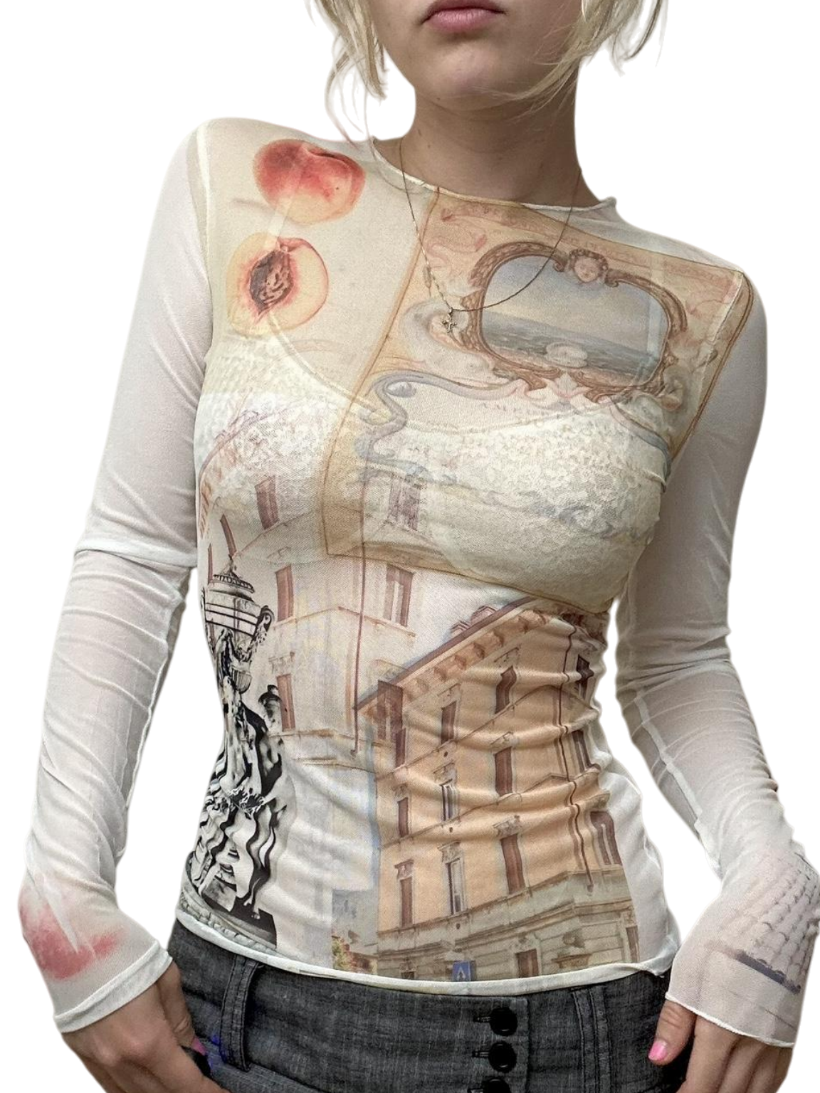 Printed long-sleeved top