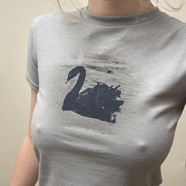 Women's Grey and Black T-shirt