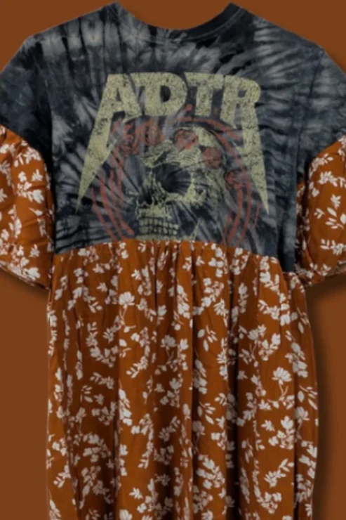 A Day To Remember - Burnt Orange Leaf Print Smock Dress