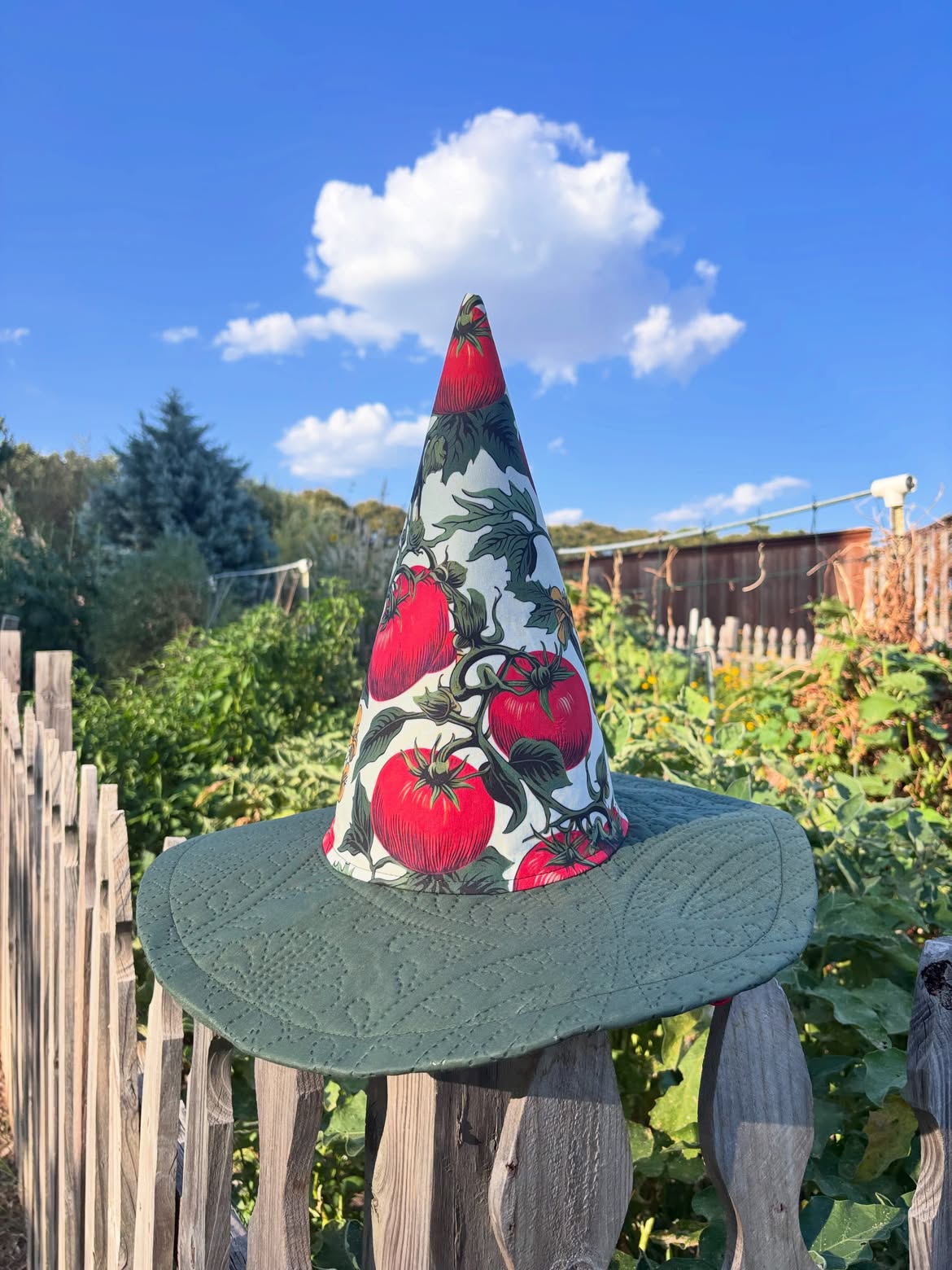Vintage Tomato Pattern Quilted Witch Hat