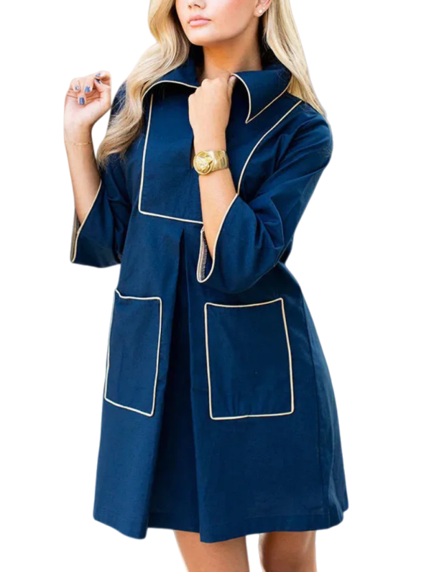 Piped Collar Shift Mini Dress