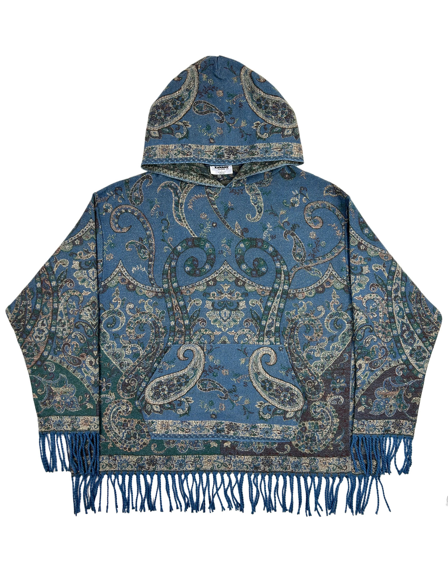 Oversized Patterned Hoodie with Fringe Trim