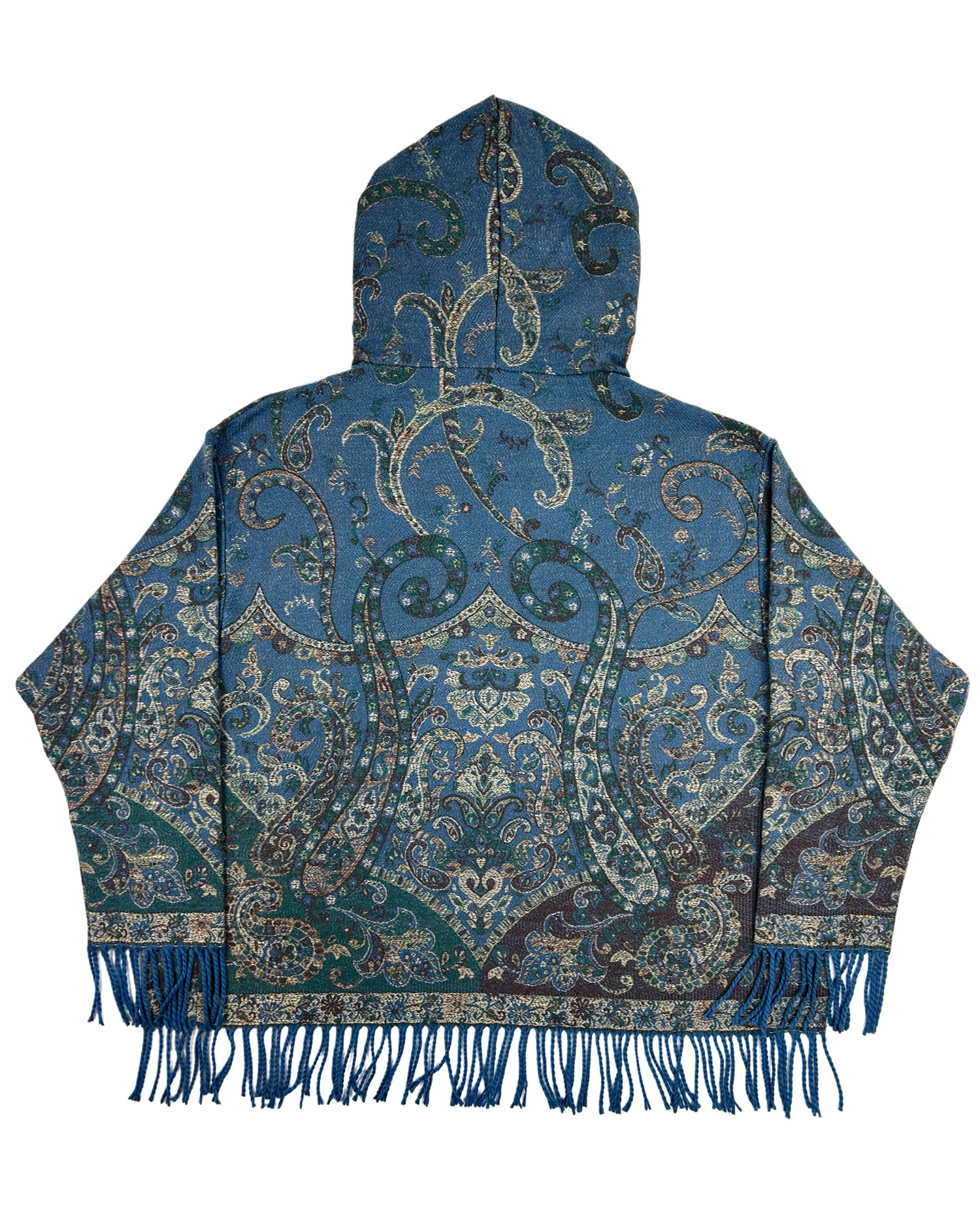 Oversized Patterned Hoodie with Fringe Trim