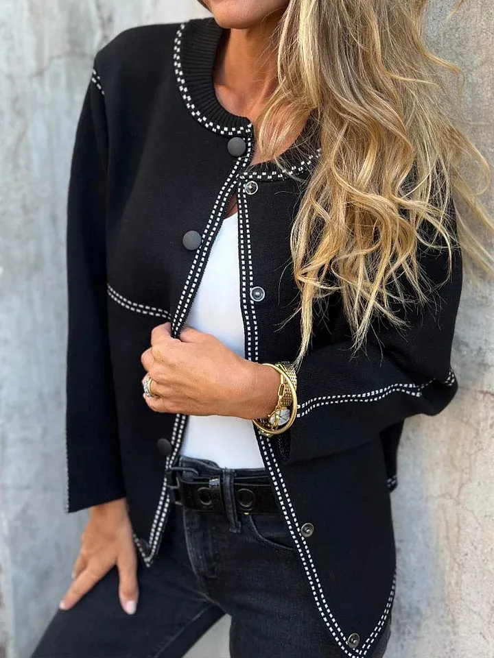 Women's Solid Color Crew Neck Long Sleeve Casual Pocket Baseball Jacket