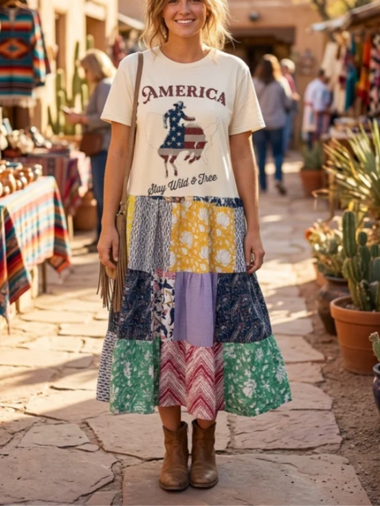 America Wild and Free Upcycled Patchwork Dress
