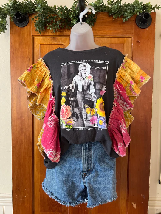 DOLLY ruffle sleeves kantha tee