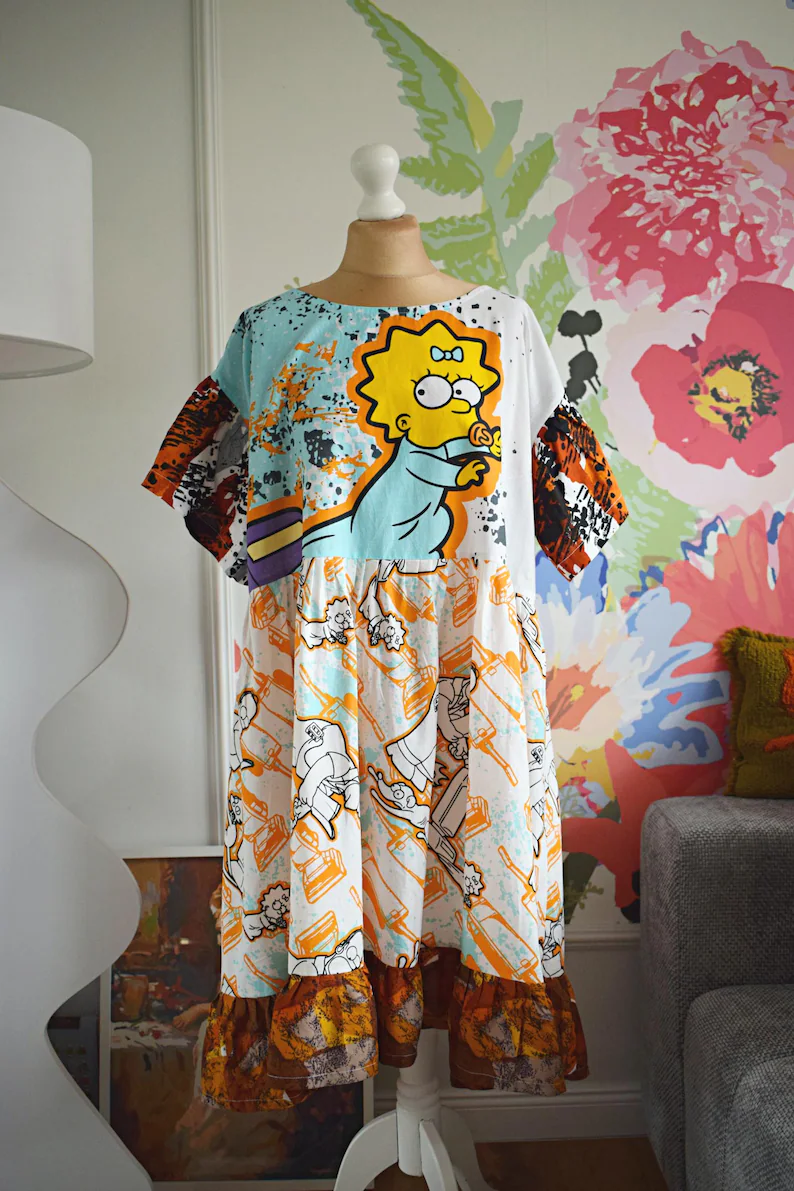 Original The Simpsons Cartoon Patchwork Midi Dress