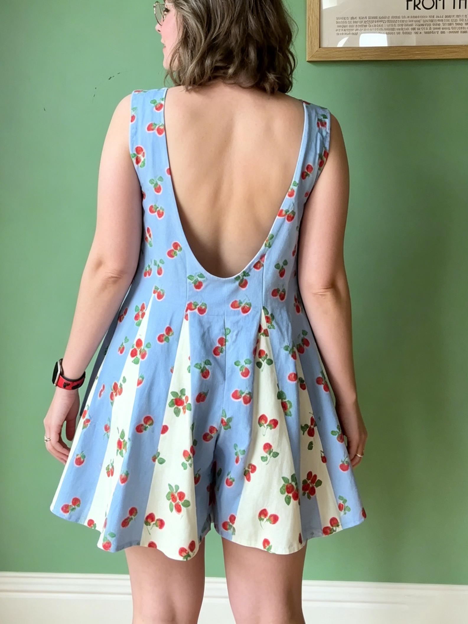 Women Sleeveless Strawberry Print Skort Dress