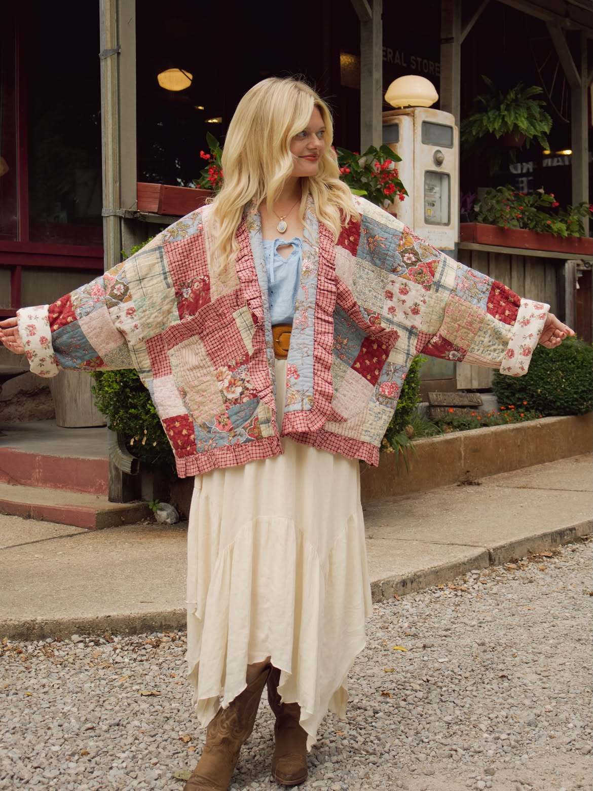 Vintage Patchwork Quilted Jacket with Ruffle Detail