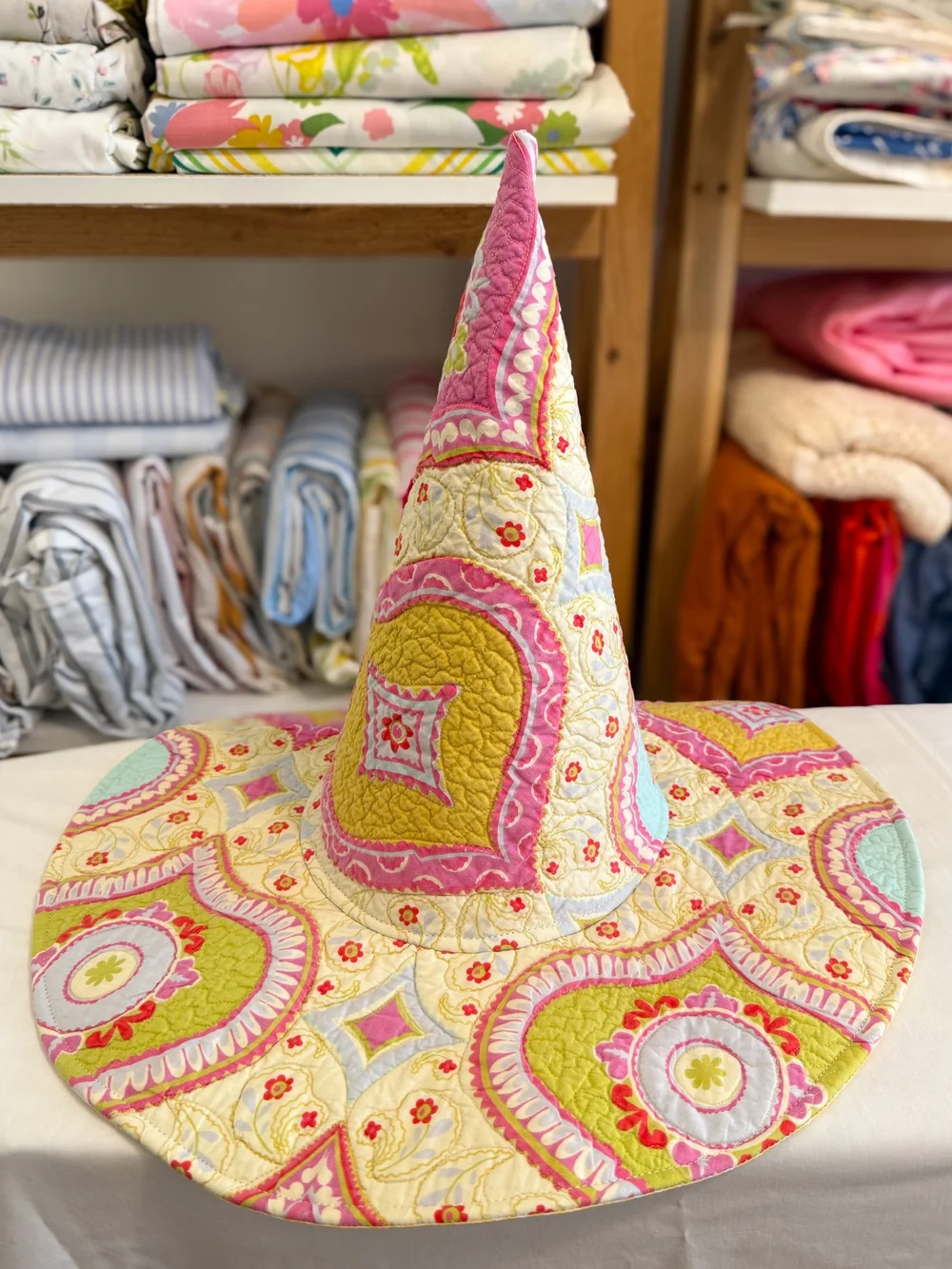 Bright Retro Patchwork Quilted Witch Hat