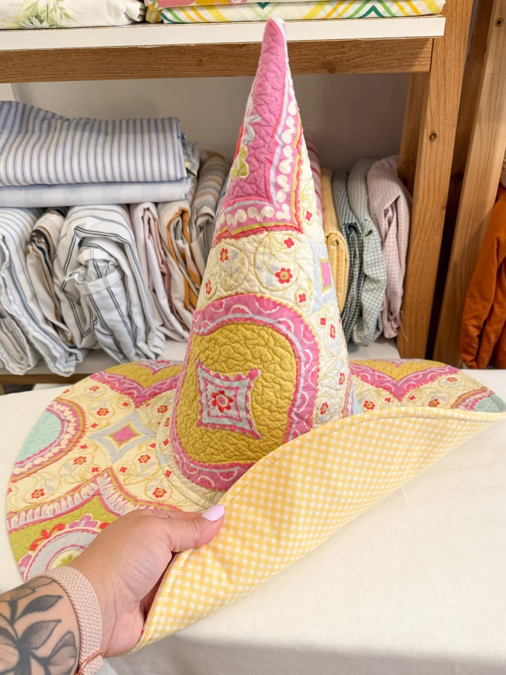 Bright Retro Patchwork Quilted Witch Hat
