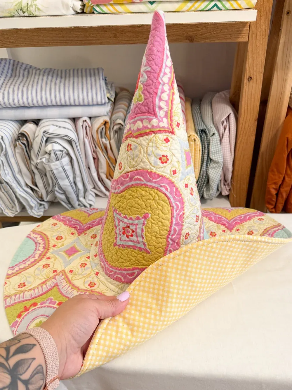Bright Retro Patchwork Quilted Witch Hat
