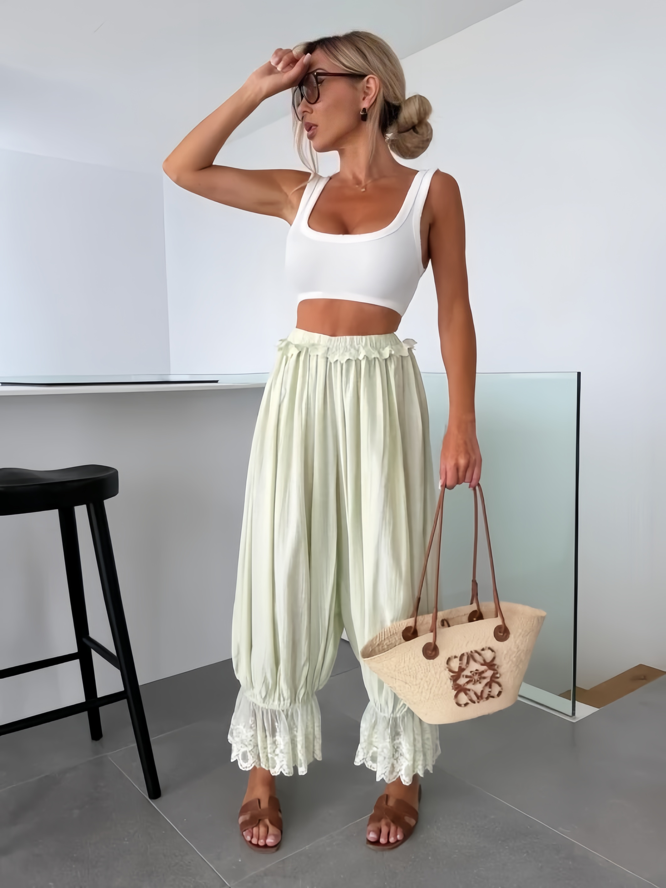 Glenys Cream Viscose Trousers