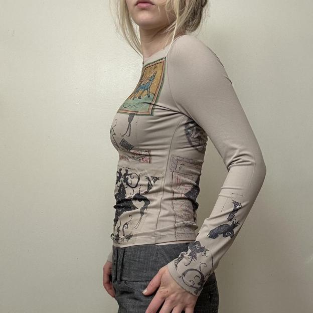 Women's Tan and Cream Blouse