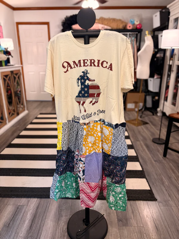 America Wild and Free Upcycled Patchwork Dress