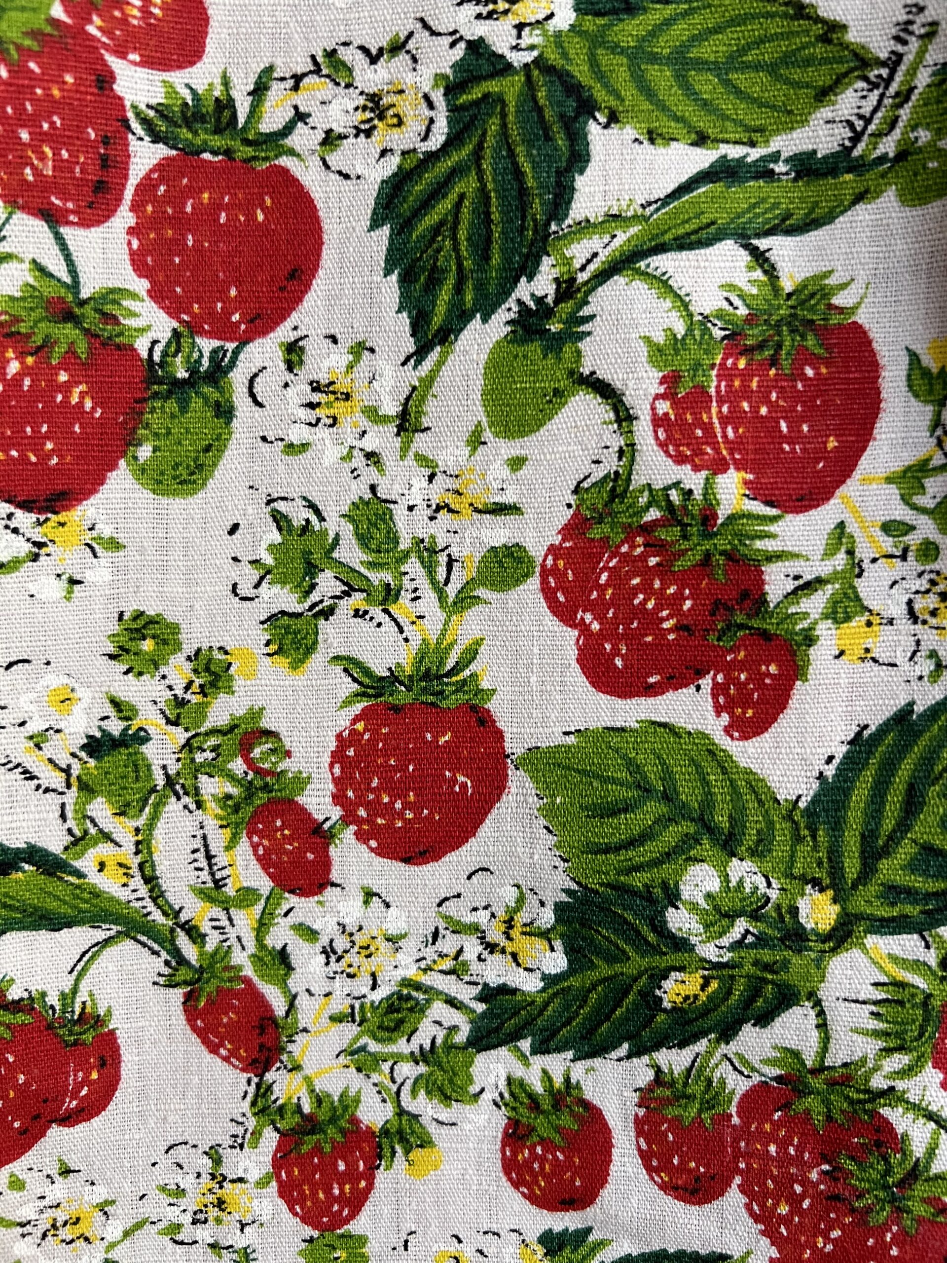 Strawberry Patchwork Cotton Linen Short Sleeve Shirt