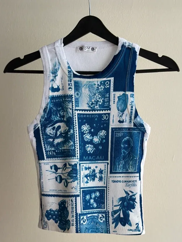Stamps Cyanotype Crop Top