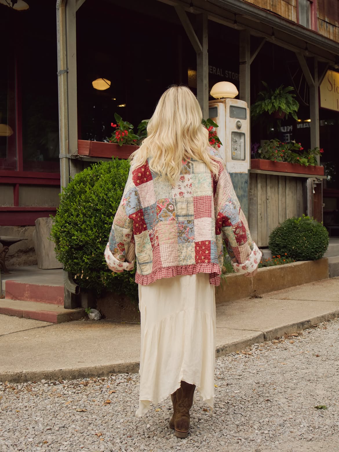 Vintage Patchwork Quilted Jacket with Ruffle Detail