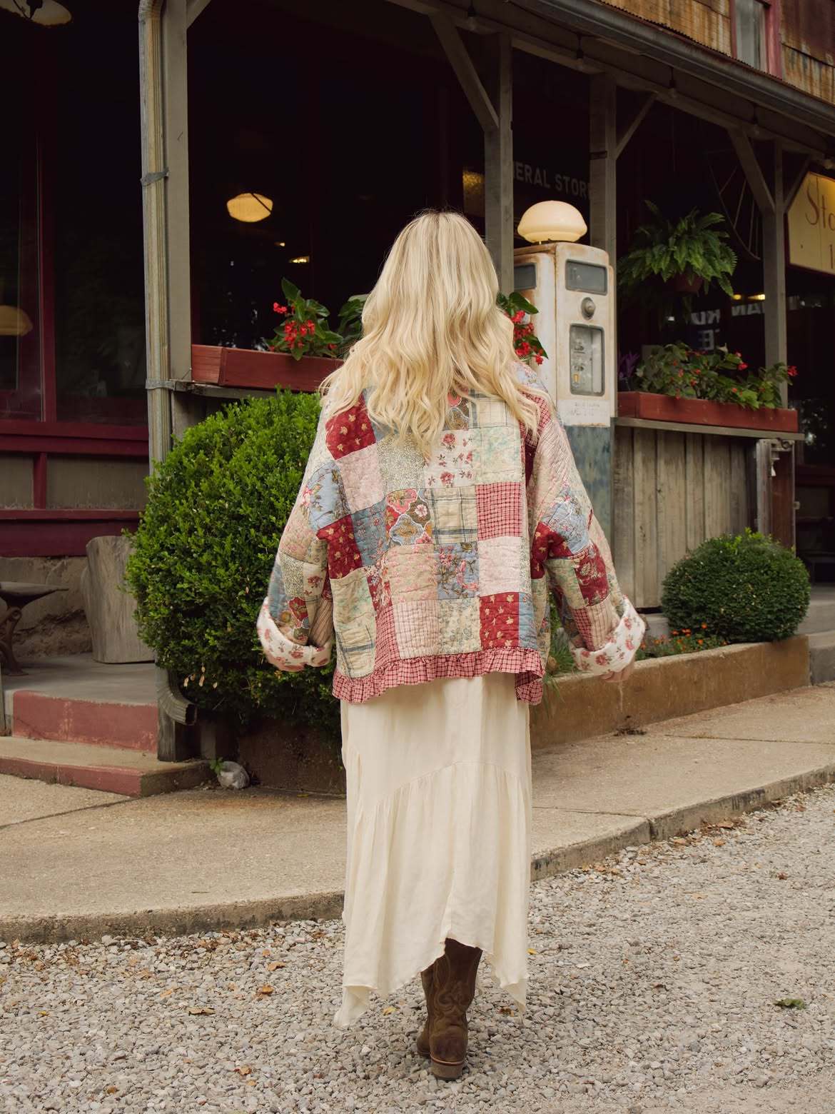 Vintage Patchwork Quilted Jacket with Ruffle Detail