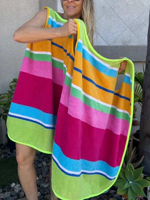 3 Arm Hole Wrap Dress ~ raspberry and green stripe
