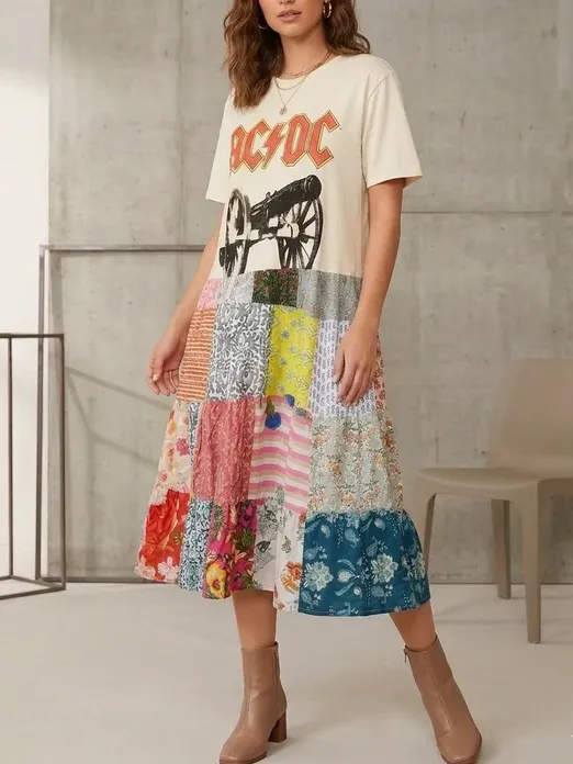 AC/DC Upcycled Patchwork Dress