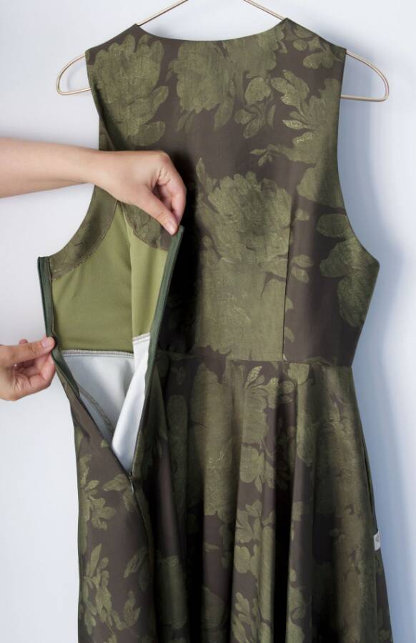 Vintage Jacquard V-Neck Pinafore Dress-Green