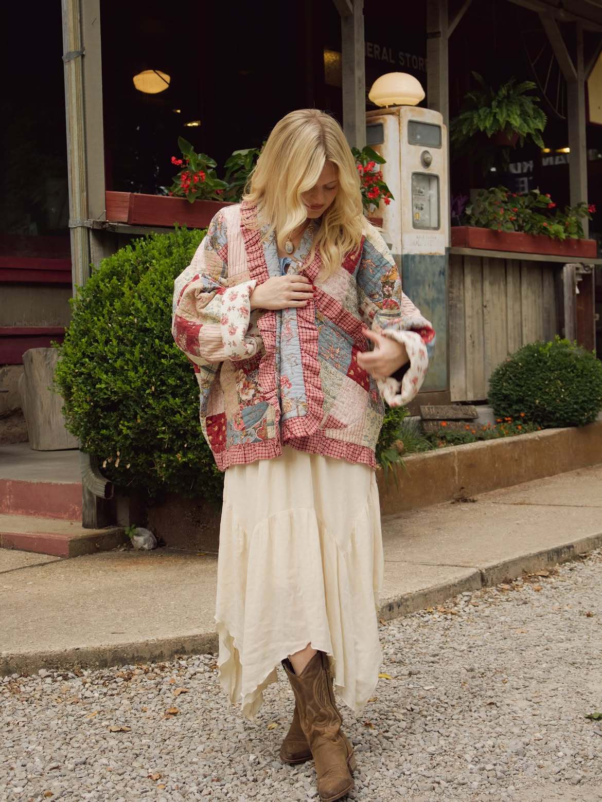 Vintage Patchwork Quilted Jacket with Ruffle Detail