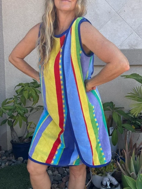 3 Arm Hole Wrap Dress ~ blue stripe