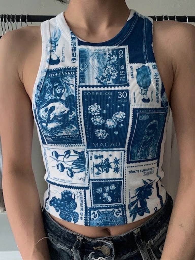 Stamps Cyanotype Crop Top