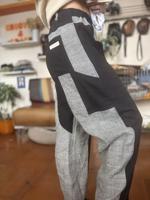 Curry Pants- Black and Plaid Linen Mix