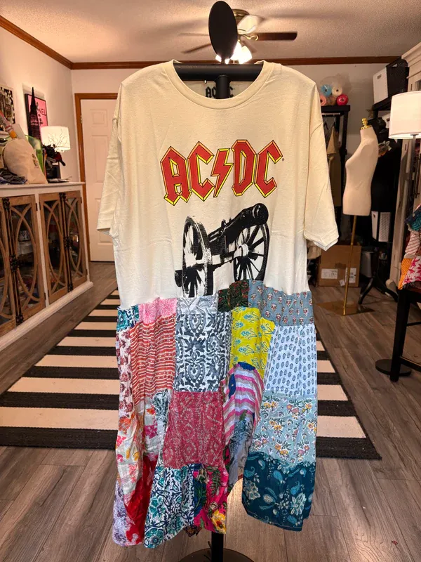 AC/DC Upcycled Patchwork Dress