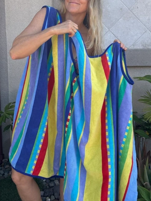 3 Arm Hole Wrap Dress ~ blue stripe