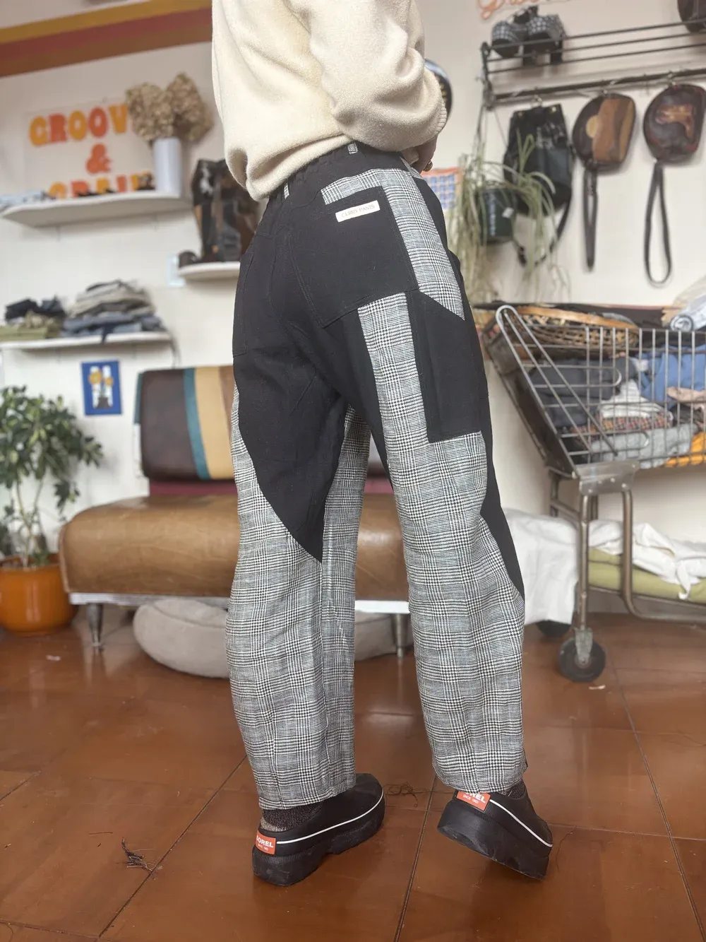 Curry Pants- Black and Plaid Linen Mix