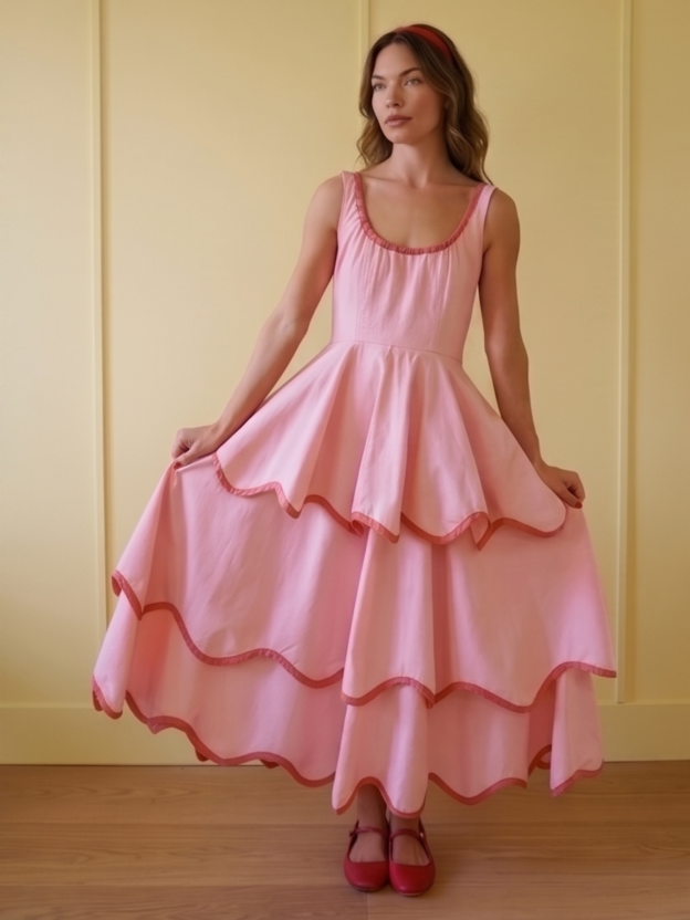 The Layered Scallop Midi-Pink