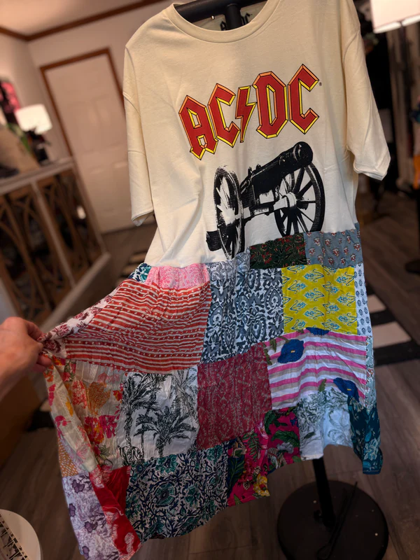 AC/DC Upcycled Patchwork Dress