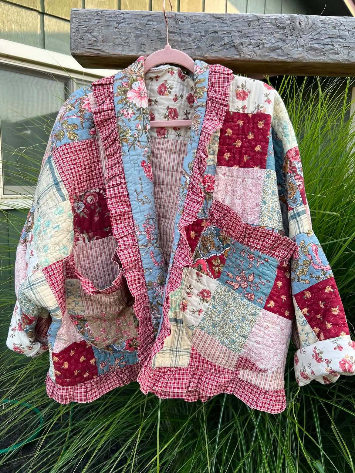 Vintage Patchwork Quilted Jacket with Ruffle Detail