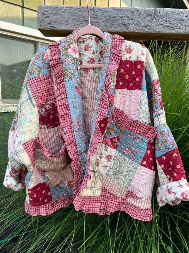 Vintage Patchwork Quilted Jacket with Ruffle Detail