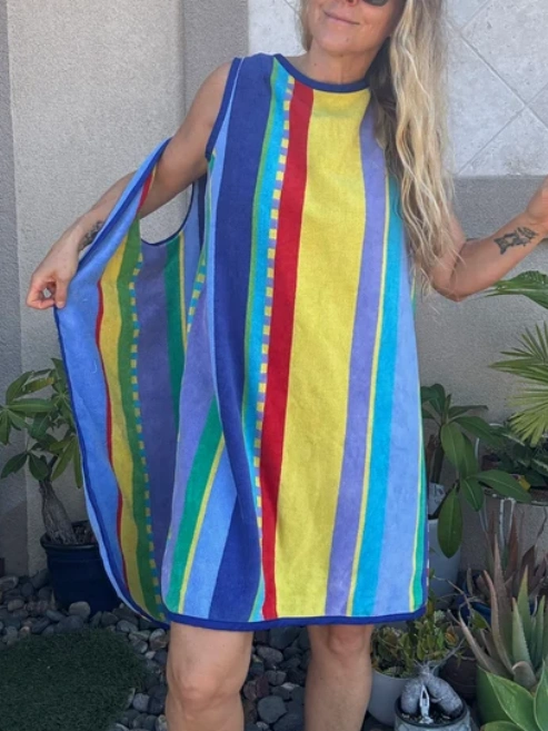 3 Arm Hole Wrap Dress ~ blue stripe