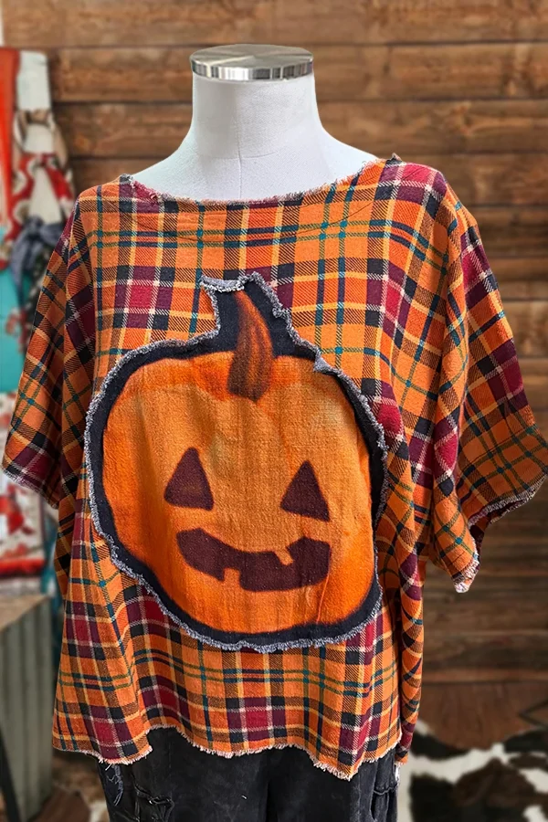 Halloween Plaid Pumpkin Top