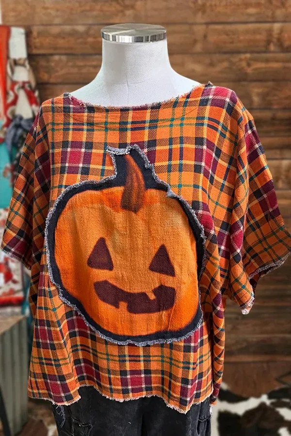 Halloween Plaid Pumpkin Top