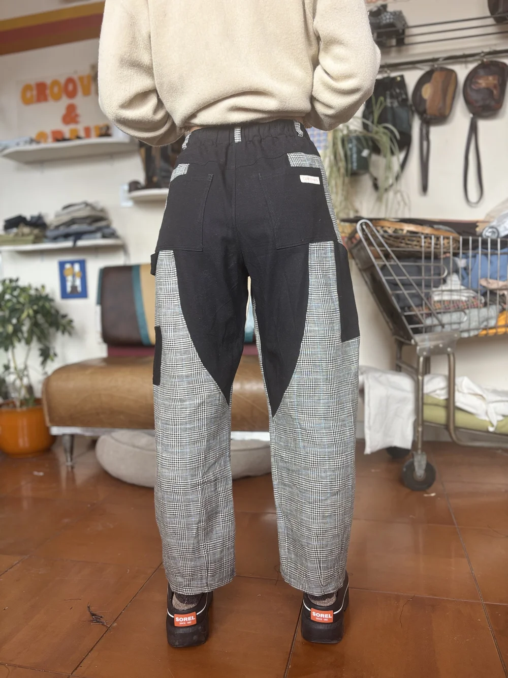 Curry Pants- Black and Plaid Linen Mix