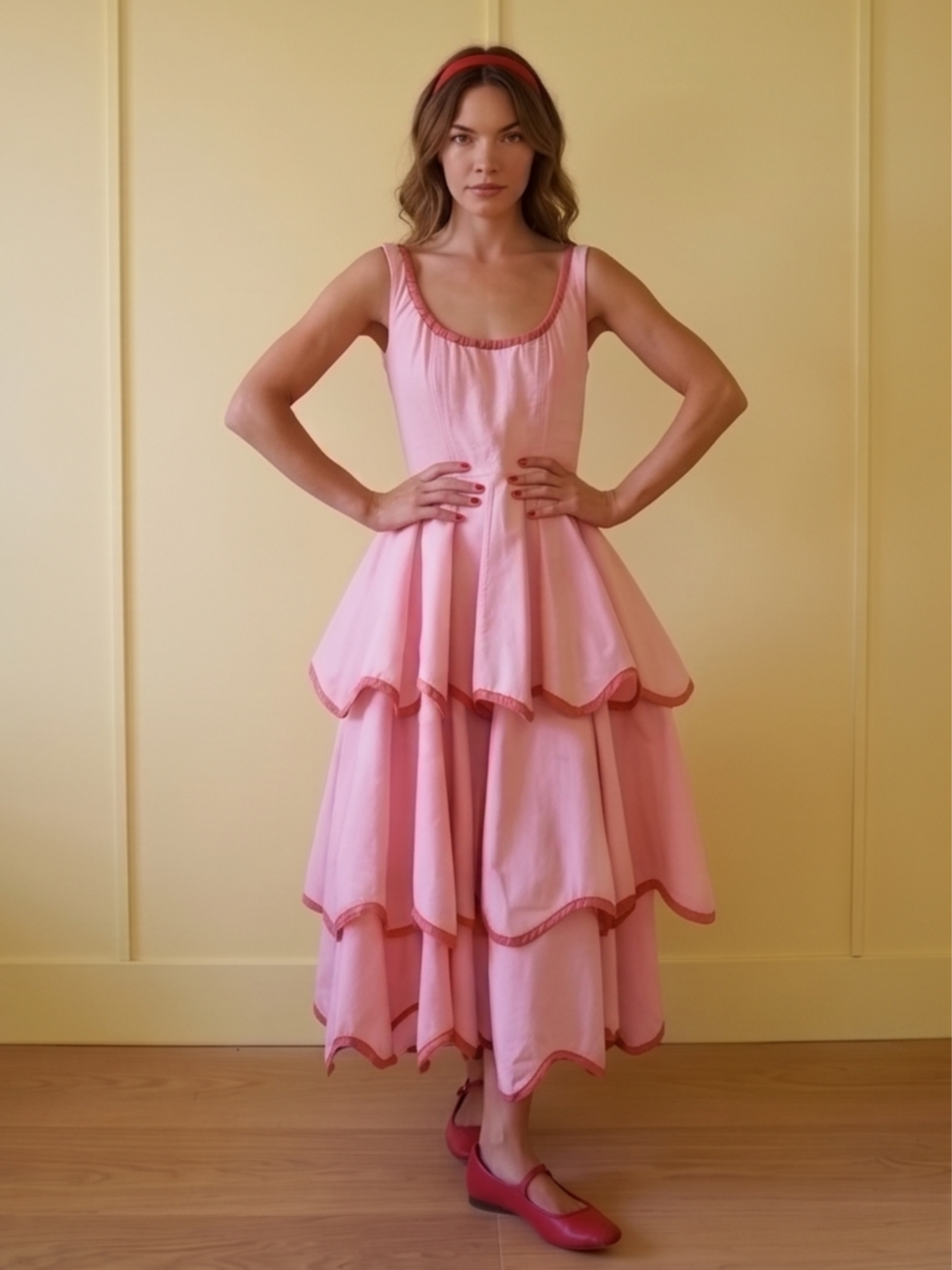The Layered Scallop Midi-Pink